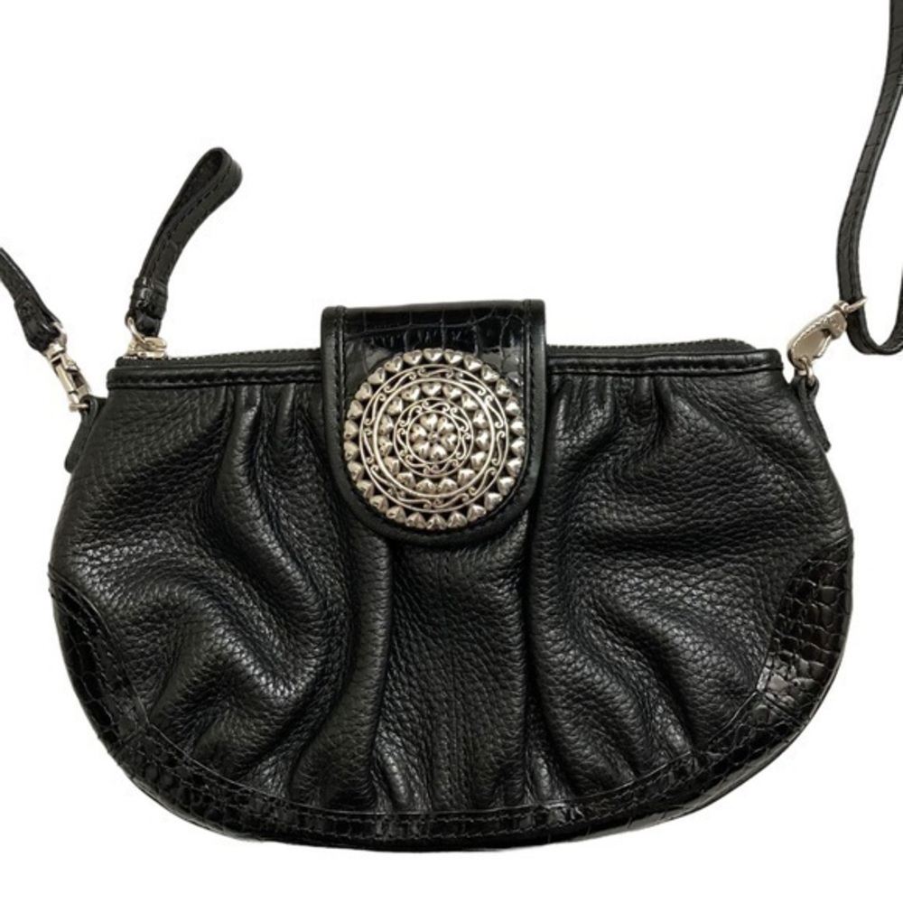 Brighton black leather convertible clutch wristlet crossbody 3 in 1 bag rare